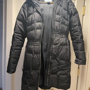 Black Columbia Midlength Winter Coat with Fur Hood